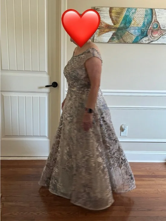 Mac Duggal Blush and Silver Floral Embroidered A-Line Gown - Picture 3 of 5